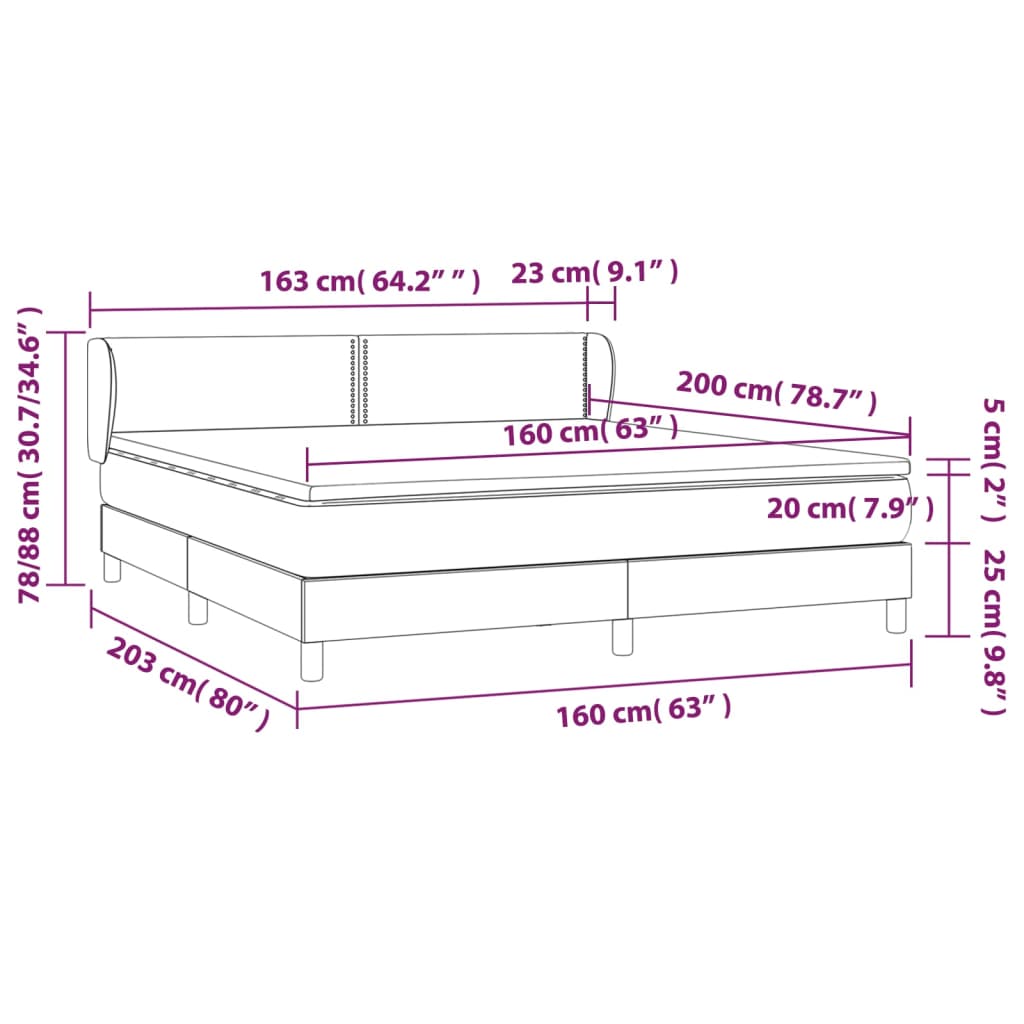 Sommier à lattes de lit avec matelas Gris foncé 160x200cm Tissu