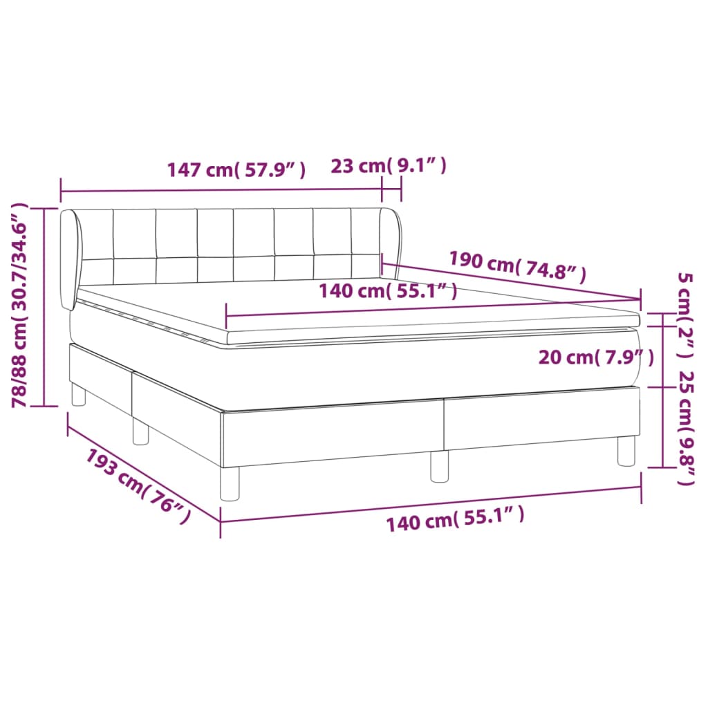 Sommier à lattes de lit avec matelas Gris clair 140x190cm Tissu