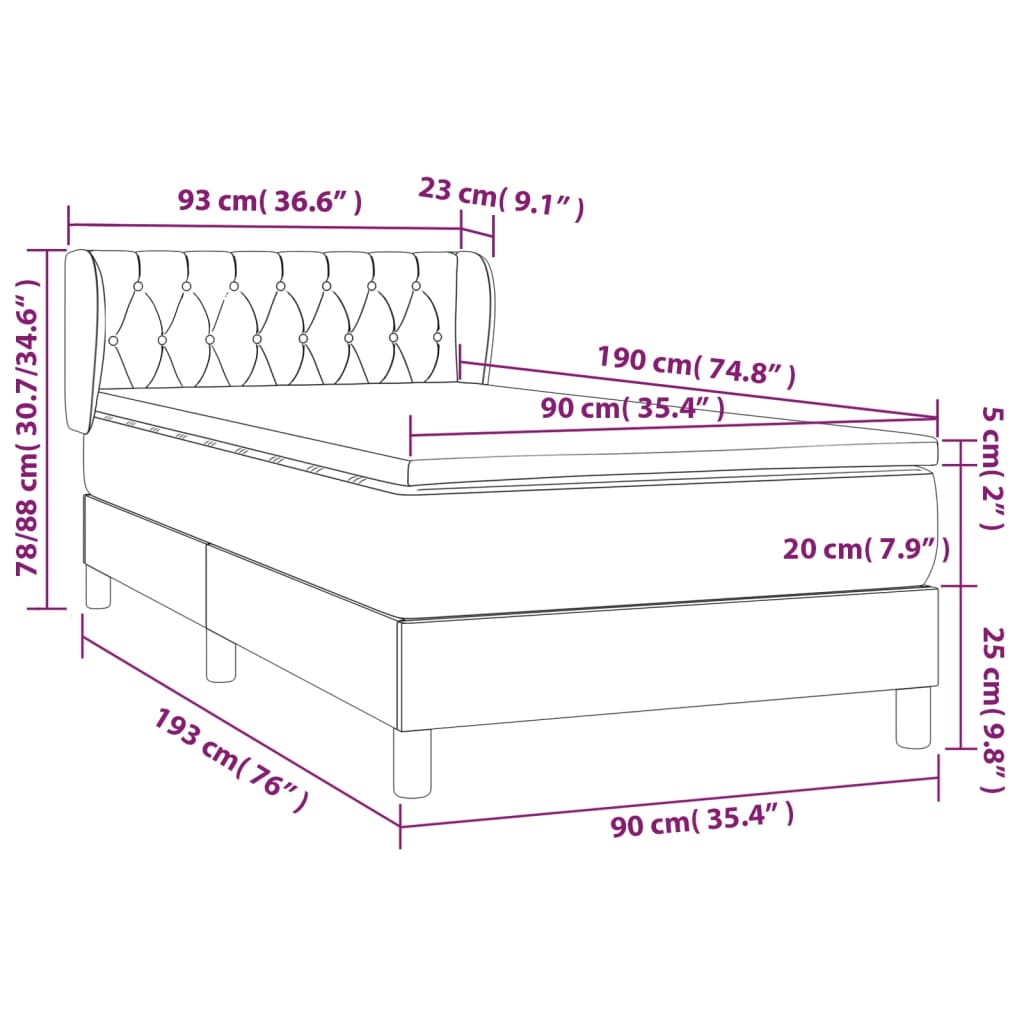 Sommier à lattes de lit avec matelas Noir 90x190 cm Tissu