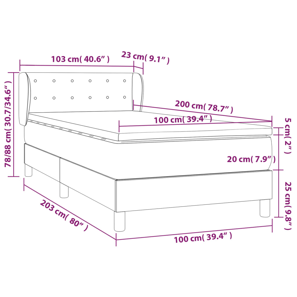 Sommier à lattes de lit avec matelas Noir 100x200 cm Tissu