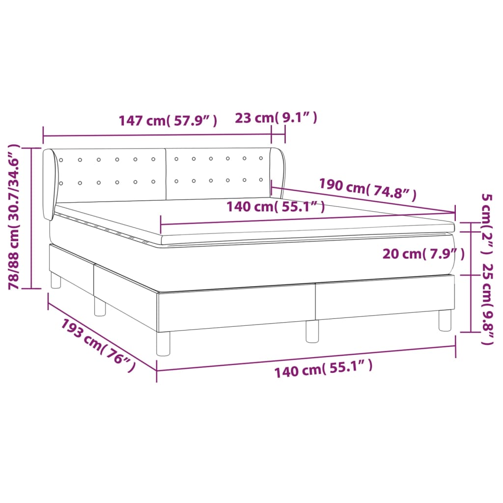 Sommier à lattes de lit avec matelas Gris foncé 140x190cm Tissu