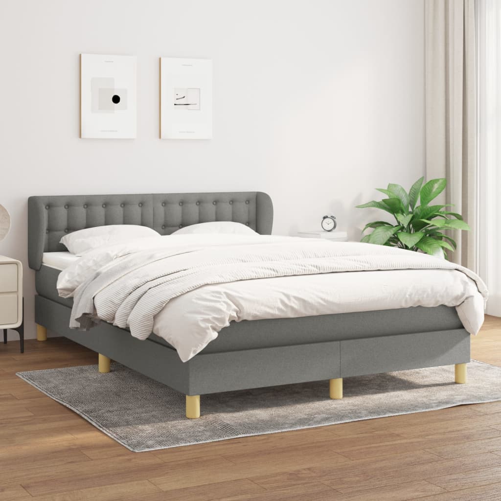 Sommier à lattes de lit avec matelas Gris foncé 140x190cm Tissu