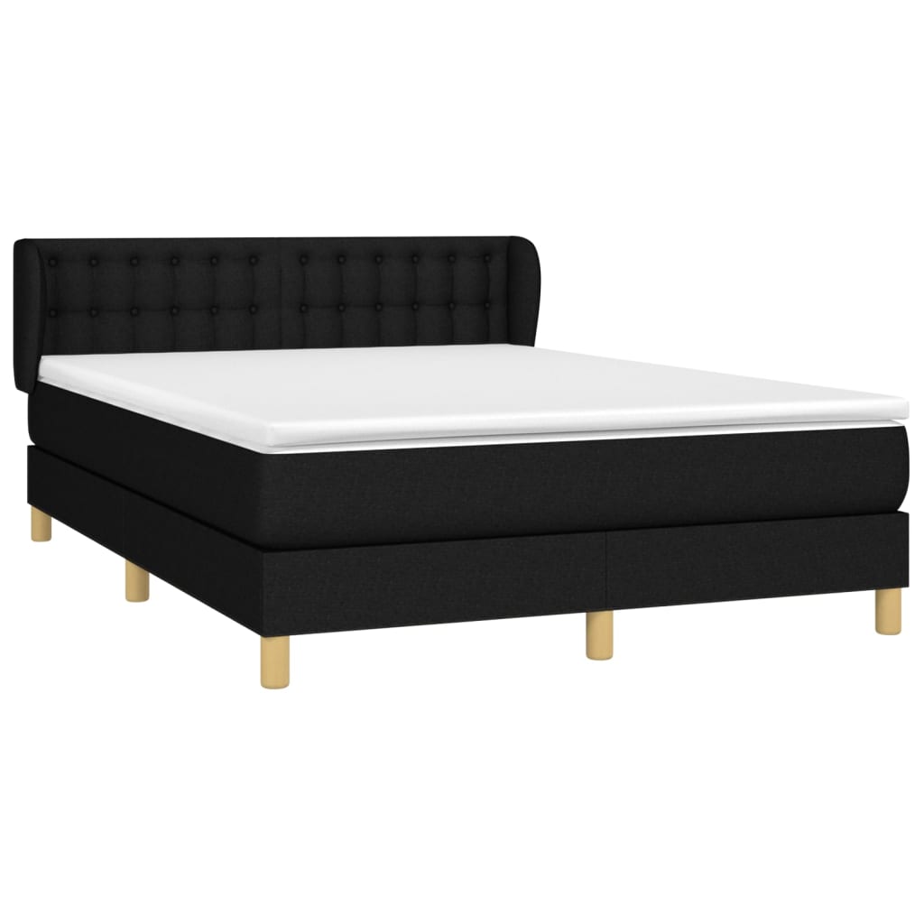 Sommier à lattes de lit avec matelas Noir 140x190 cm Tissu