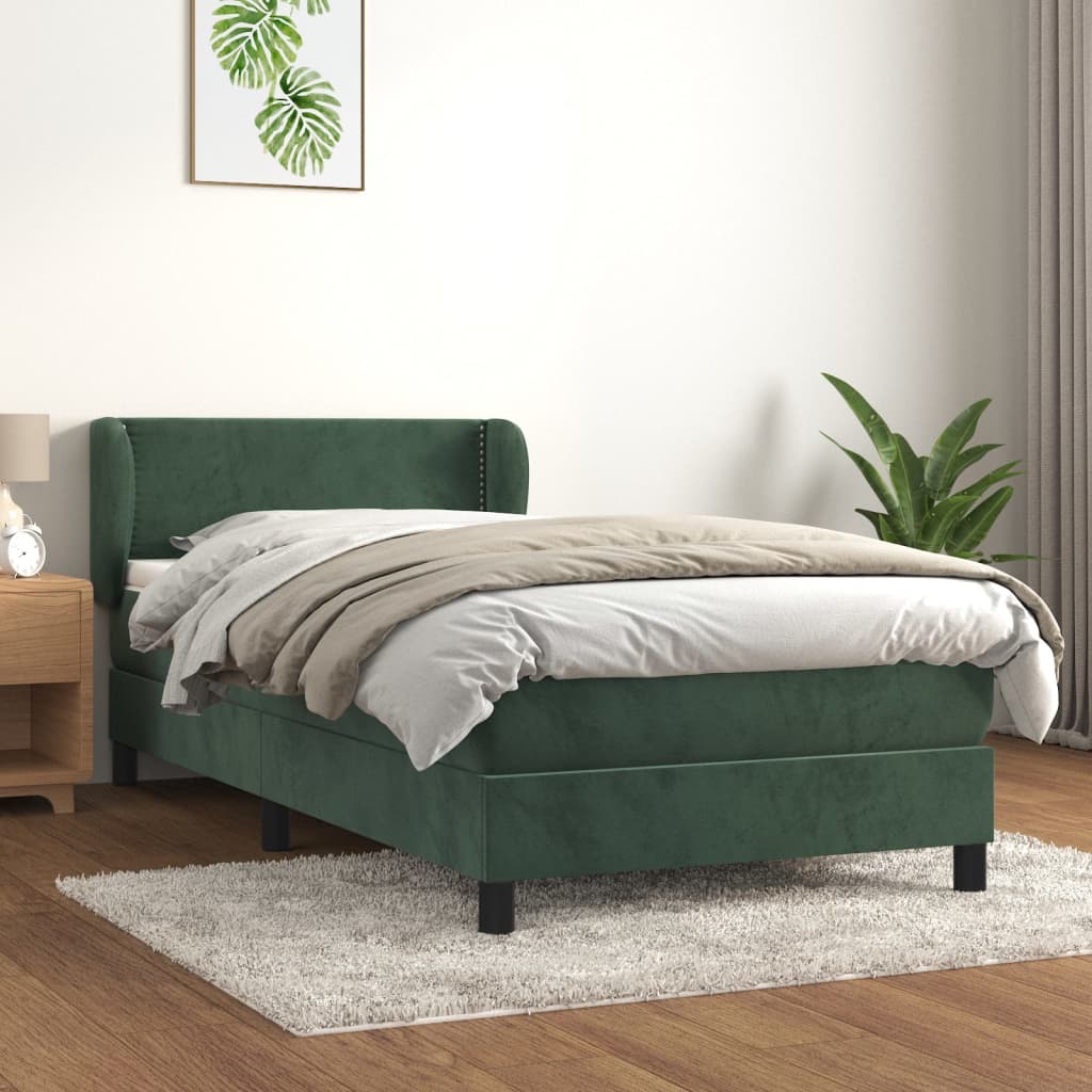 Sommier à lattes de lit avec matelas Vert foncé 90x190 cm