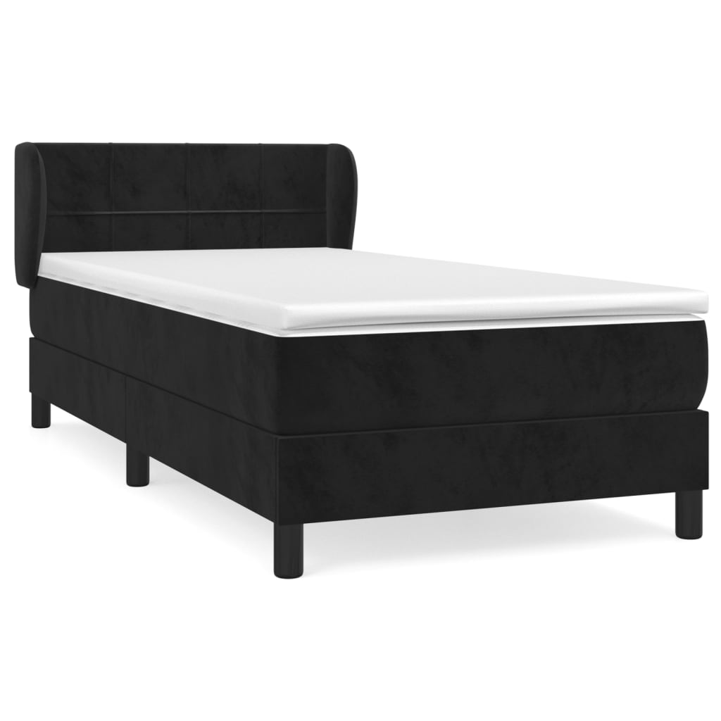 Sommier à lattes de lit avec matelas Noir 90x200 cm Velours