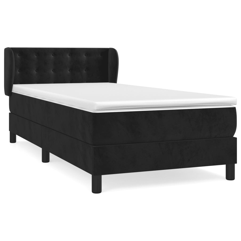 Sommier à lattes de lit avec matelas Noir 90x200 cm Velours