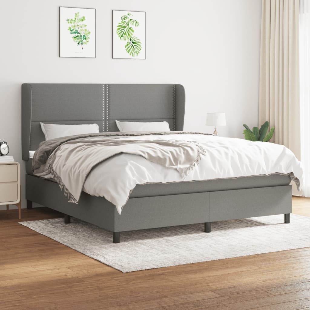 Sommier à lattes de lit avec matelas Gris foncé 160x200cm Tissu