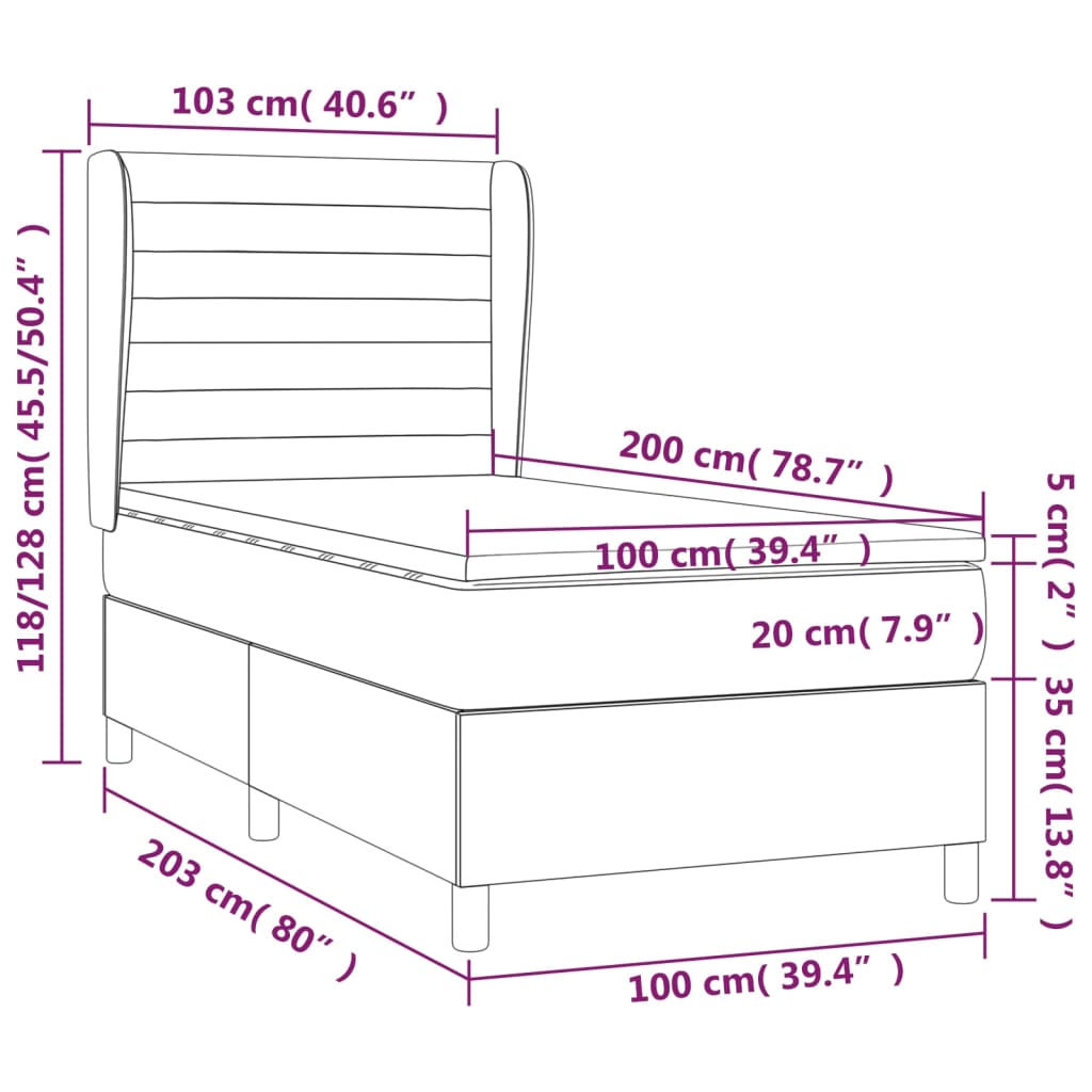 Sommier à lattes de lit avec matelas Noir 100x200 cm Tissu