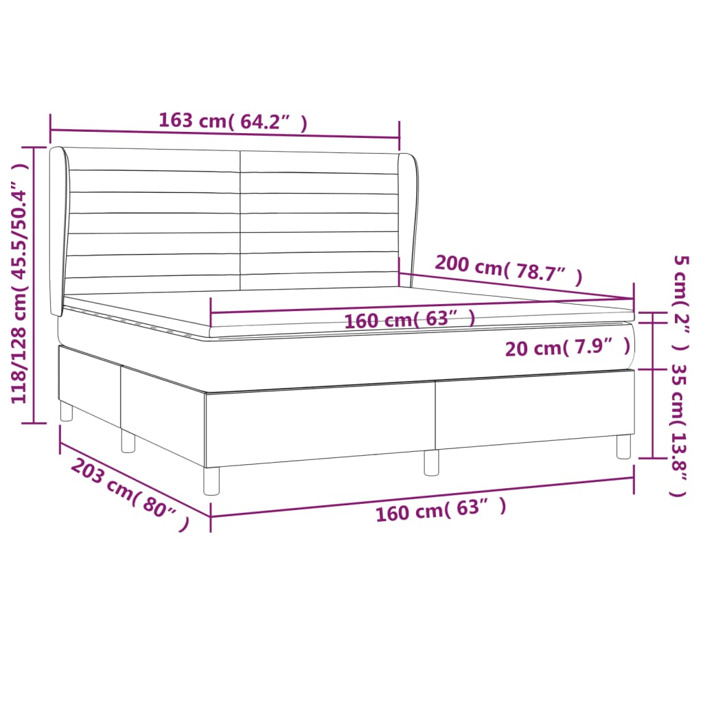 Sommier à lattes de lit avec matelas Gris foncé 160x200cm Tissu