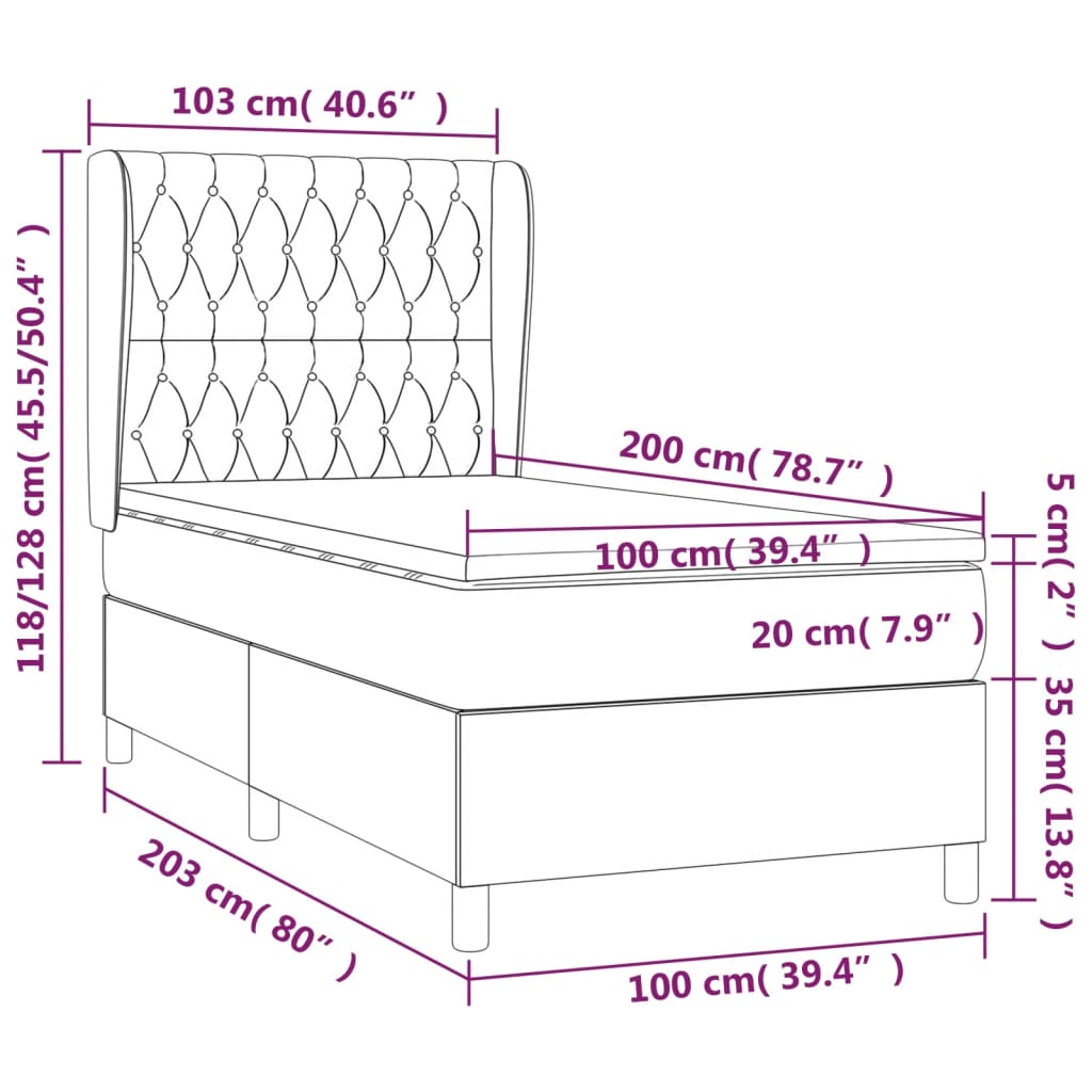 Sommier à lattes de lit avec matelas Noir 100x200 cm Tissu