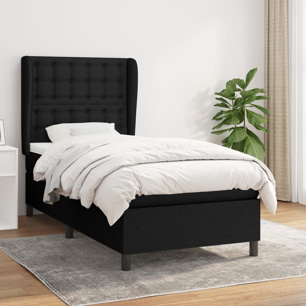 Sommier à lattes de lit avec matelas Noir 90x200 cm Tissu