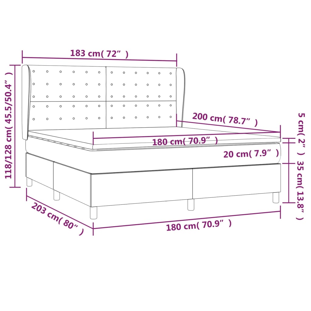 Sommier à lattes de lit avec matelas Gris foncé 180x200cm Tissu