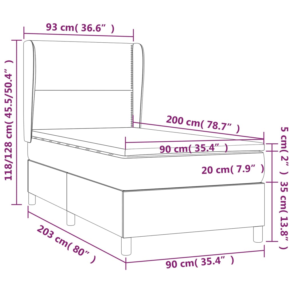 Sommier à lattes de lit avec matelas Noir 90x200 cm Tissu