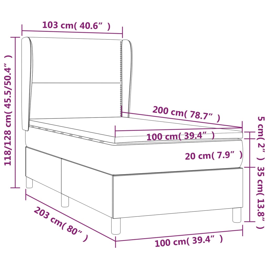 Sommier à lattes de lit avec matelas Noir 100x200 cm Tissu