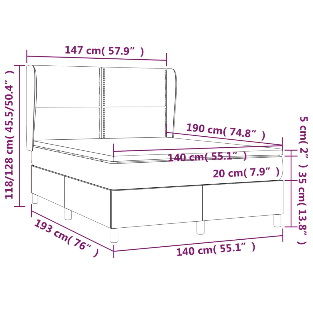 Sommier à lattes de lit avec matelas Noir 140x190 cm Tissu