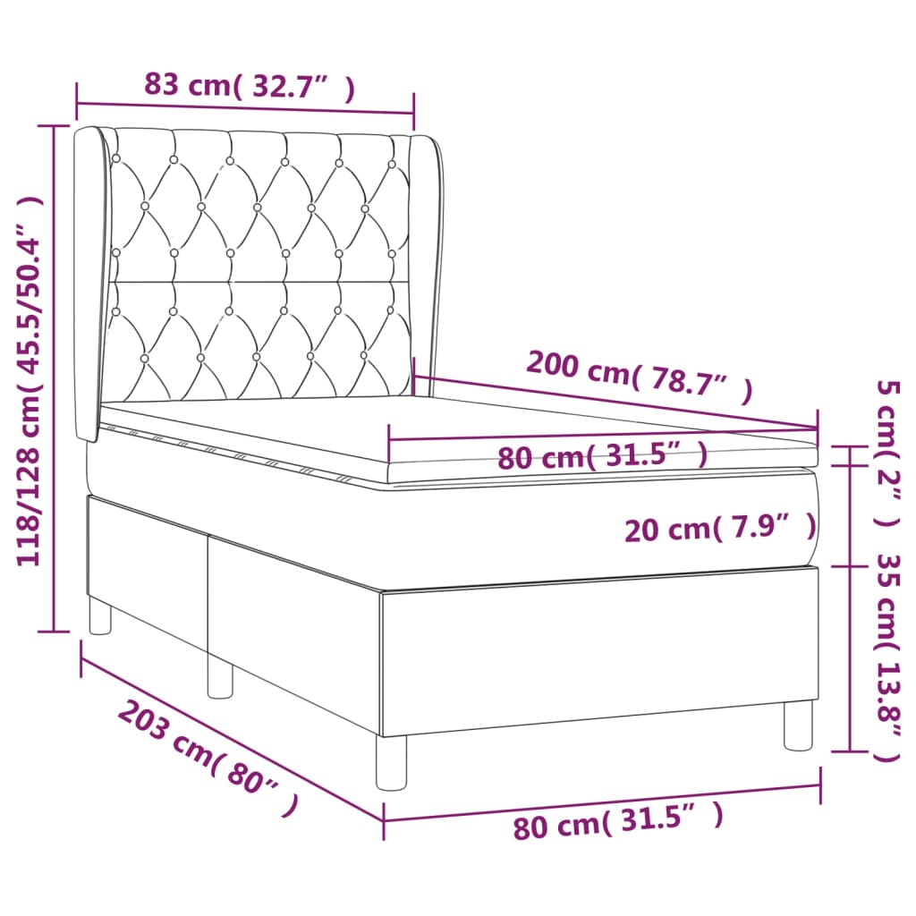 Sommier à lattes de lit et matelas Noir 80x200 cm Tissu