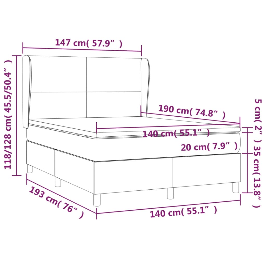 Sommier à lattes de lit avec matelas Gris 140x190 cm Similicuir