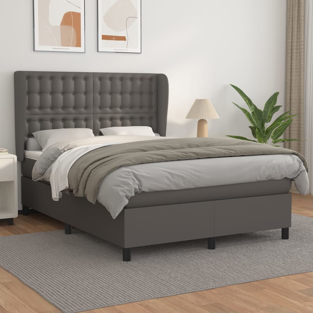 Sommier à lattes de lit avec matelas Gris 140x190 cm Similicuir