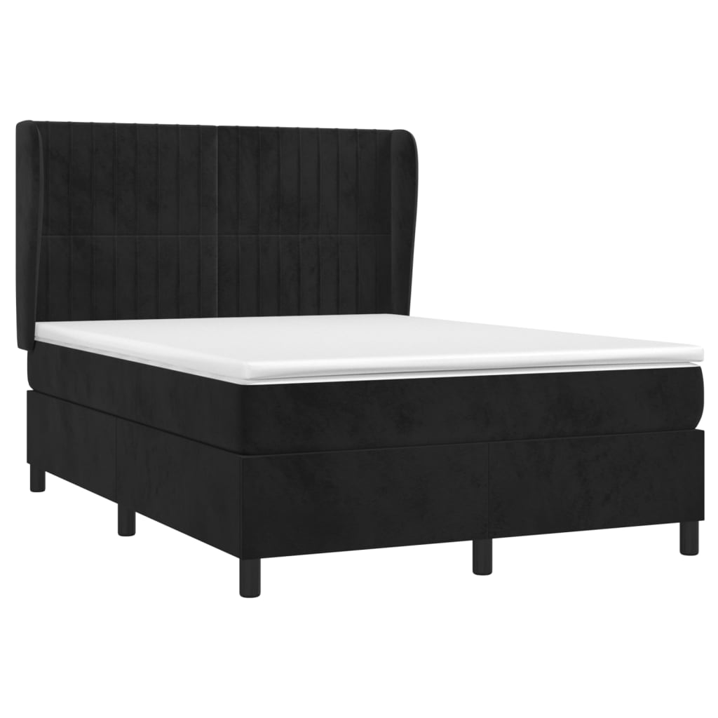 Sommier à lattes de lit avec matelas Noir 140x190 cm Velours