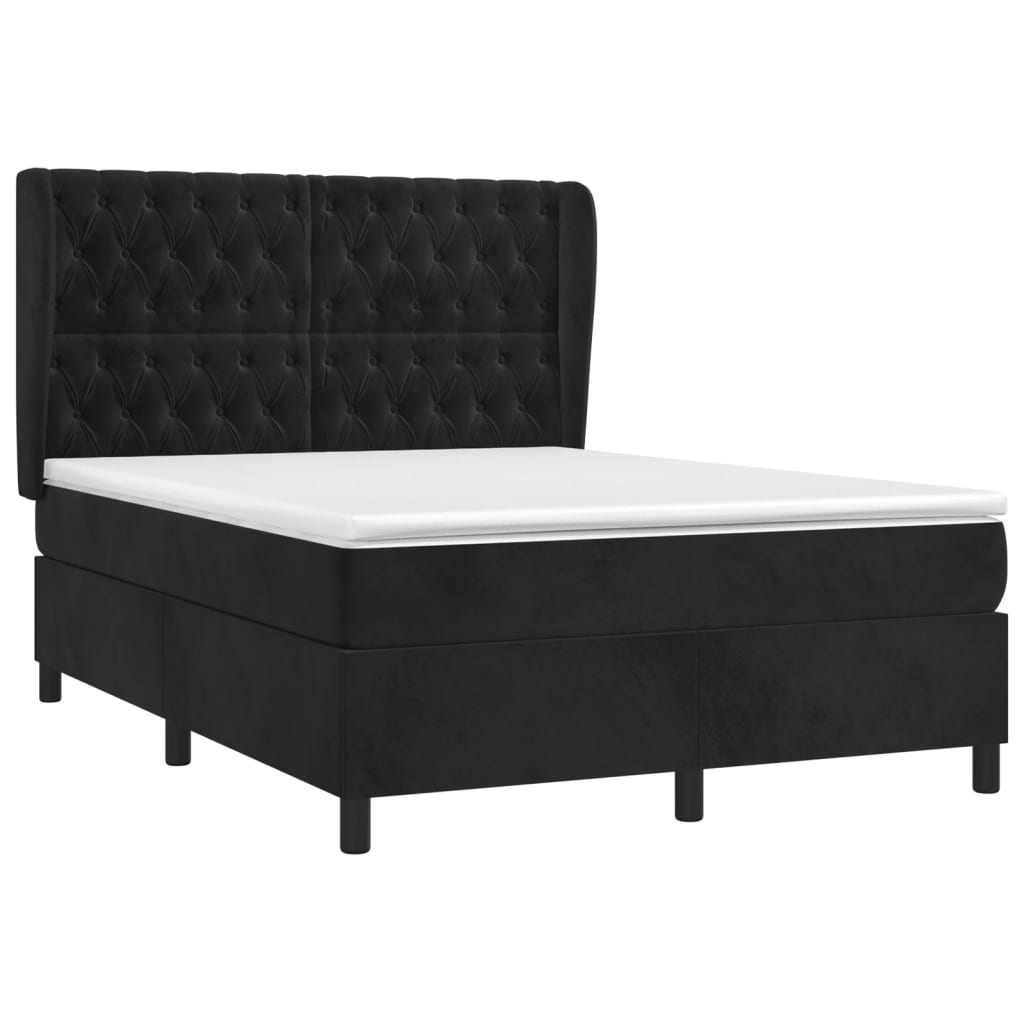 Sommier à lattes de lit avec matelas Noir 140x190 cm Velours