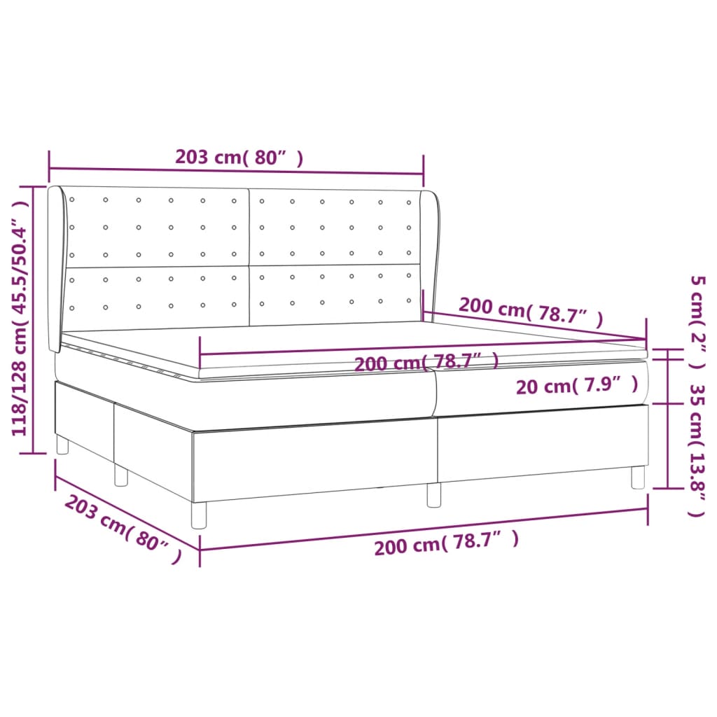 Sommier à lattes de lit et matelas Gris clair 200x200cm Velours