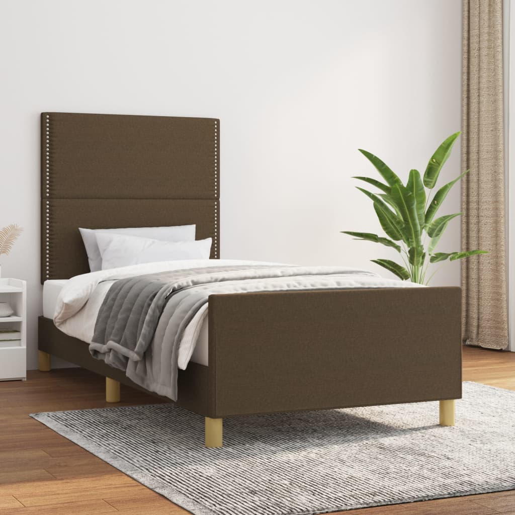 Cadre de lit sans matelas marron foncé 90x200 cm tissu