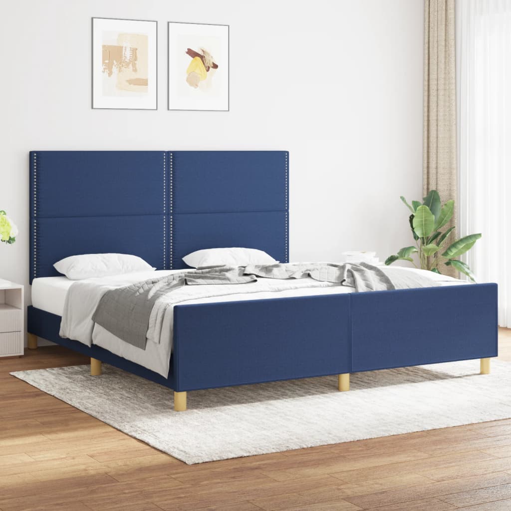 Cadre de lit sans matelas bleu 180x200 cm tissu