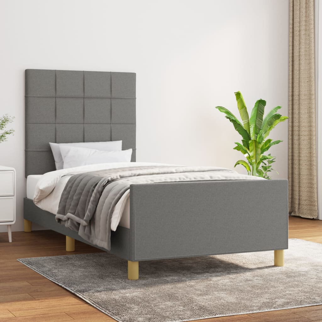 Cadre de lit sans matelas gris foncé 90x190 cm tissu