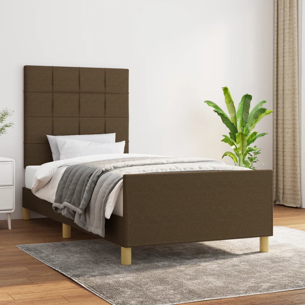 Cadre de lit sans matelas marron foncé 90x190 cm tissu