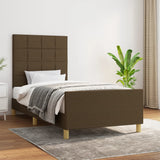 Cadre de lit sans matelas marron foncé 90x190 cm tissu