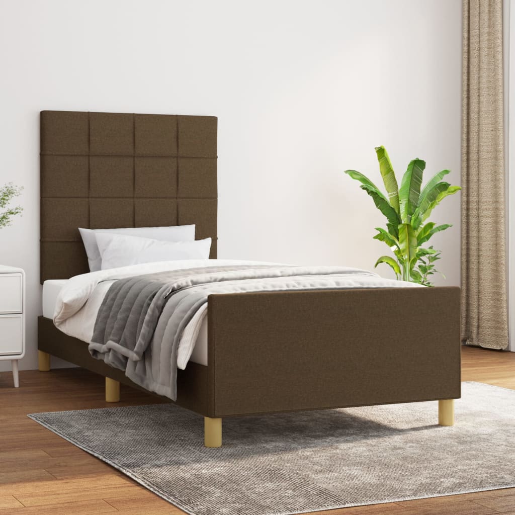 Cadre de lit sans matelas marron foncé 100x200 cm tissu