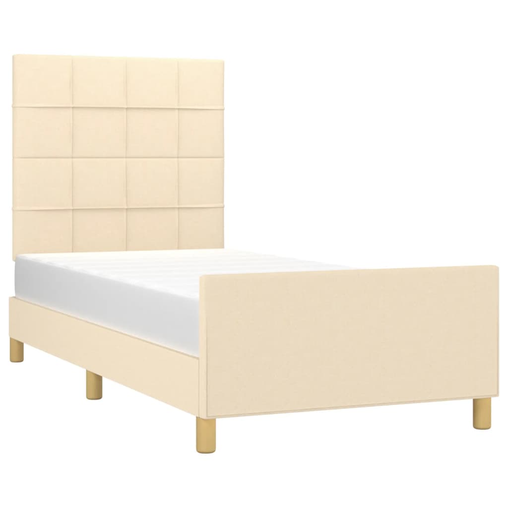 Cadre de lit sans matelas crème 100x200 cm tissu