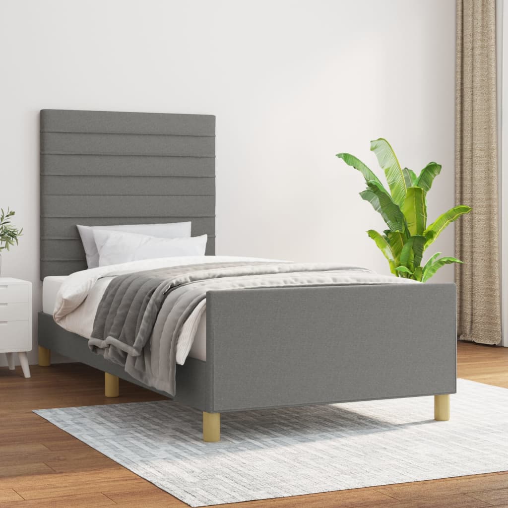 Cadre de lit sans matelas gris foncé 100x200 cm tissu