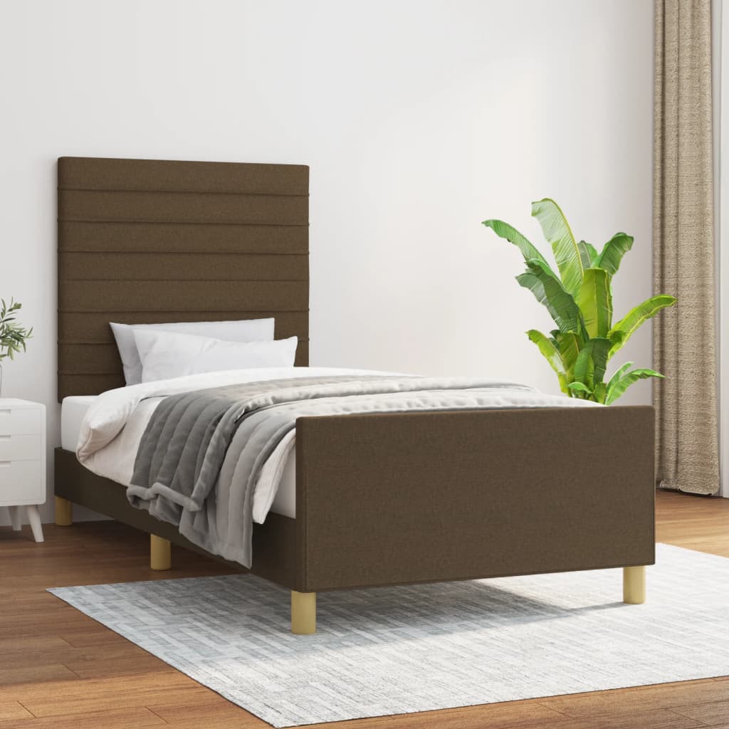 Cadre de lit sans matelas marron foncé 100x200 cm tissu