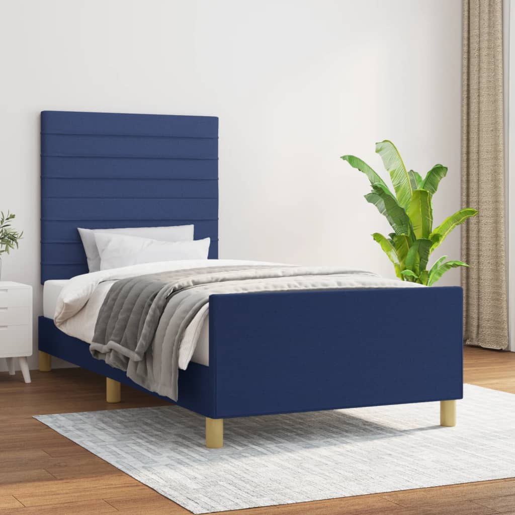 Cadre de lit sans matelas bleu 100x200 cm tissu