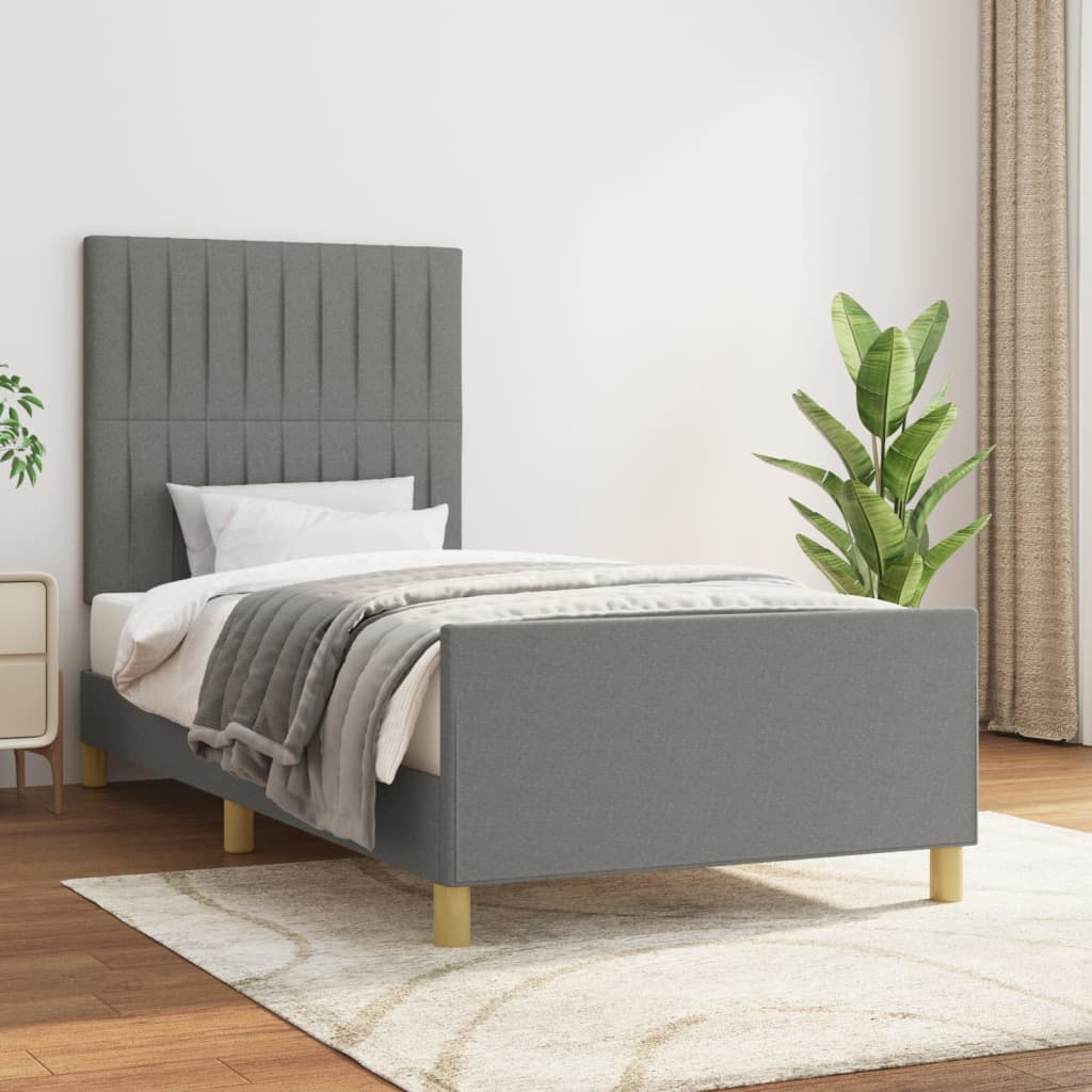 Cadre de lit sans matelas gris foncé 100x200 cm tissu