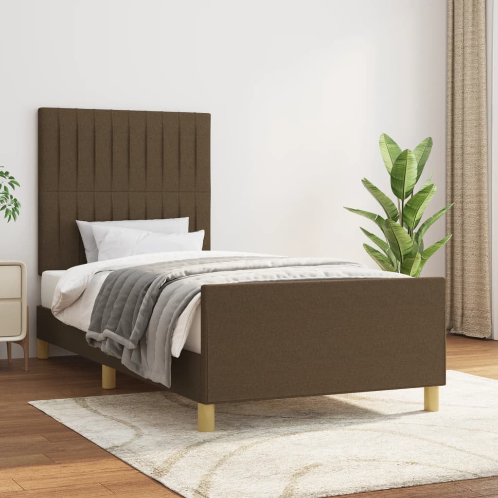 Cadre de lit sans matelas marron foncé 100x200 cm tissu