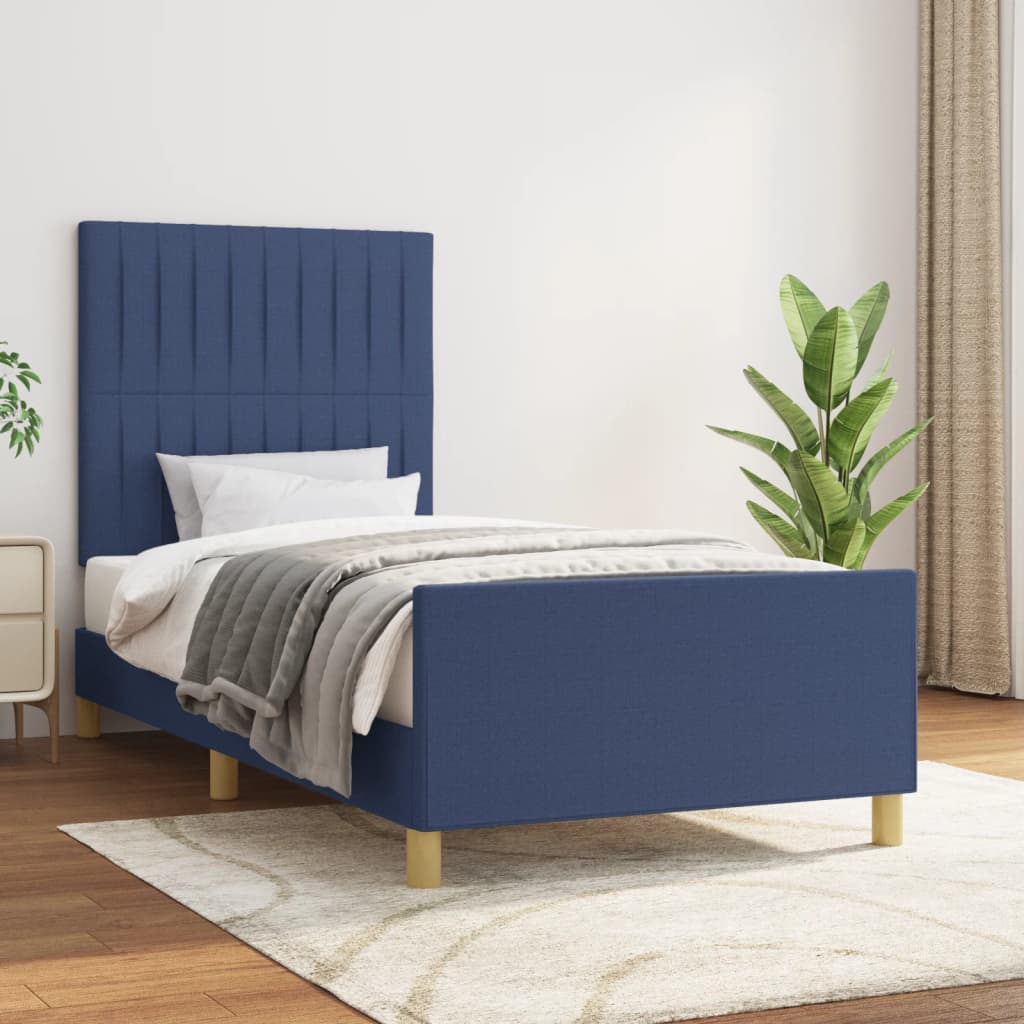 Cadre de lit sans matelas bleu 100x200 cm tissu