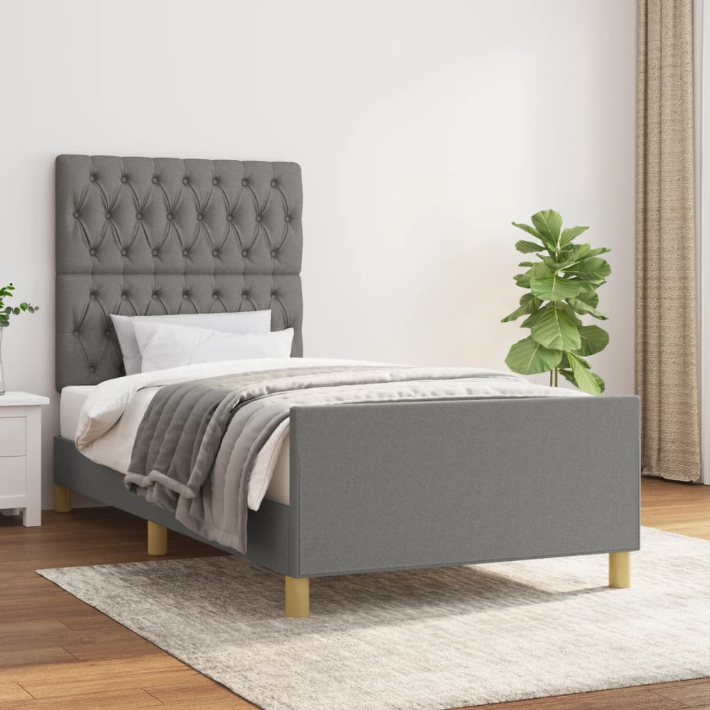 Cadre de lit sans matelas gris foncé 90x190 cm tissu