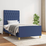 Cadre de lit sans matelas bleu 100x200 cm tissu