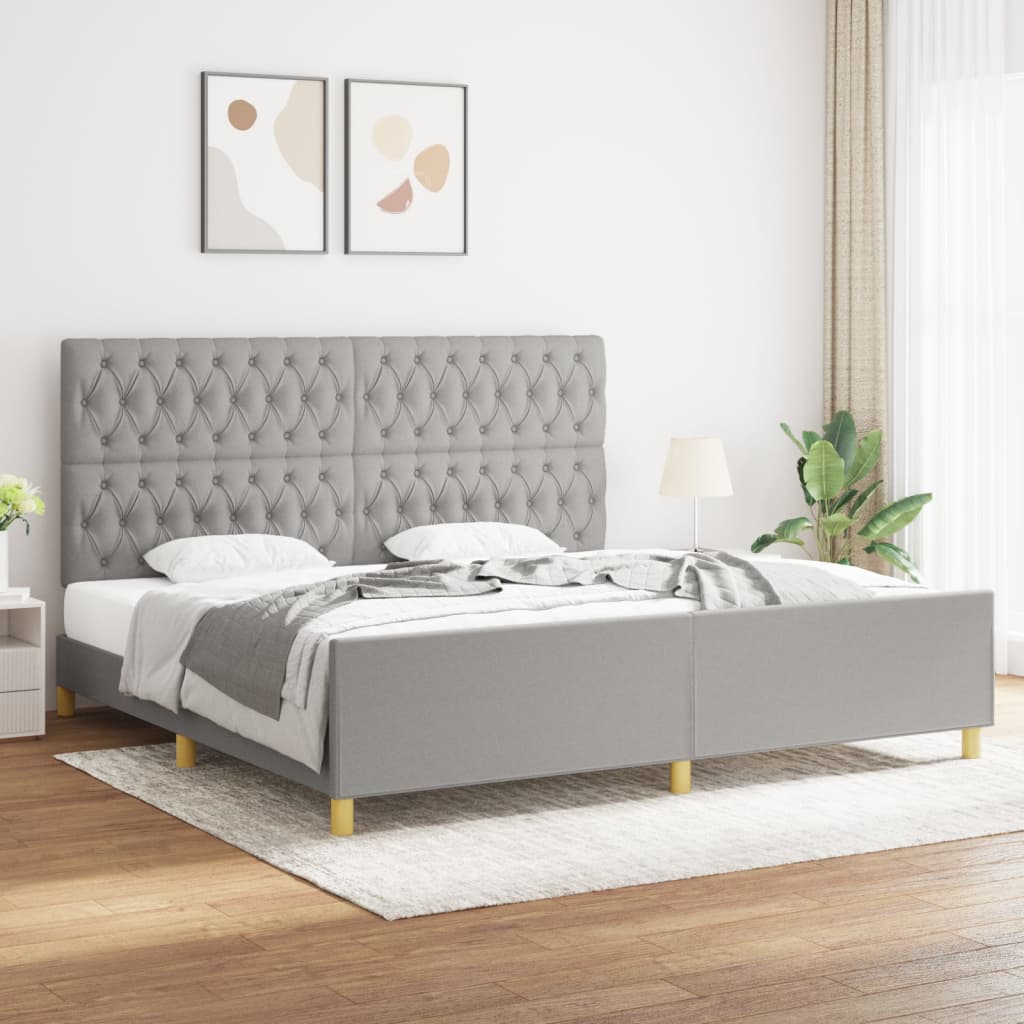 Cadre de lit sans matelas avec tête de lit gris clair tissu