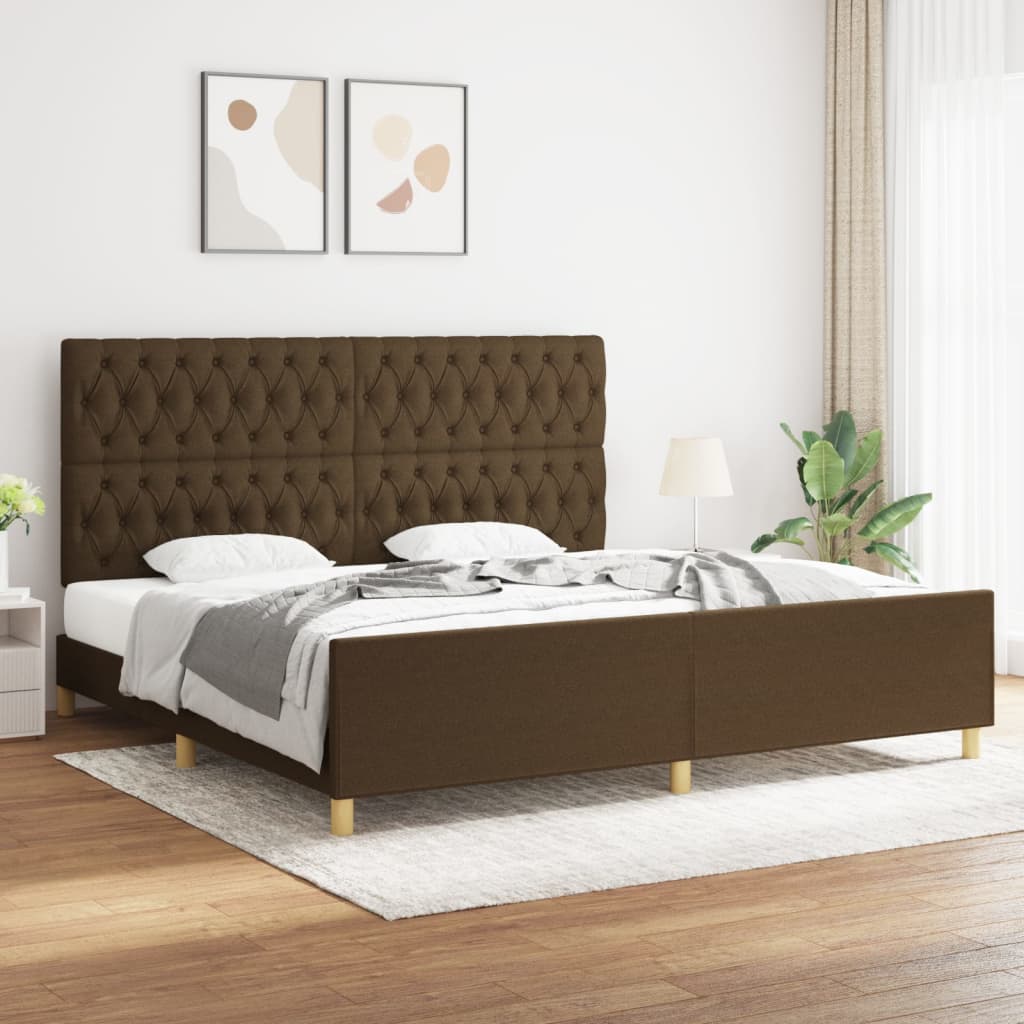 Cadre de lit sans matelas avec tête de lit marron foncé tissu