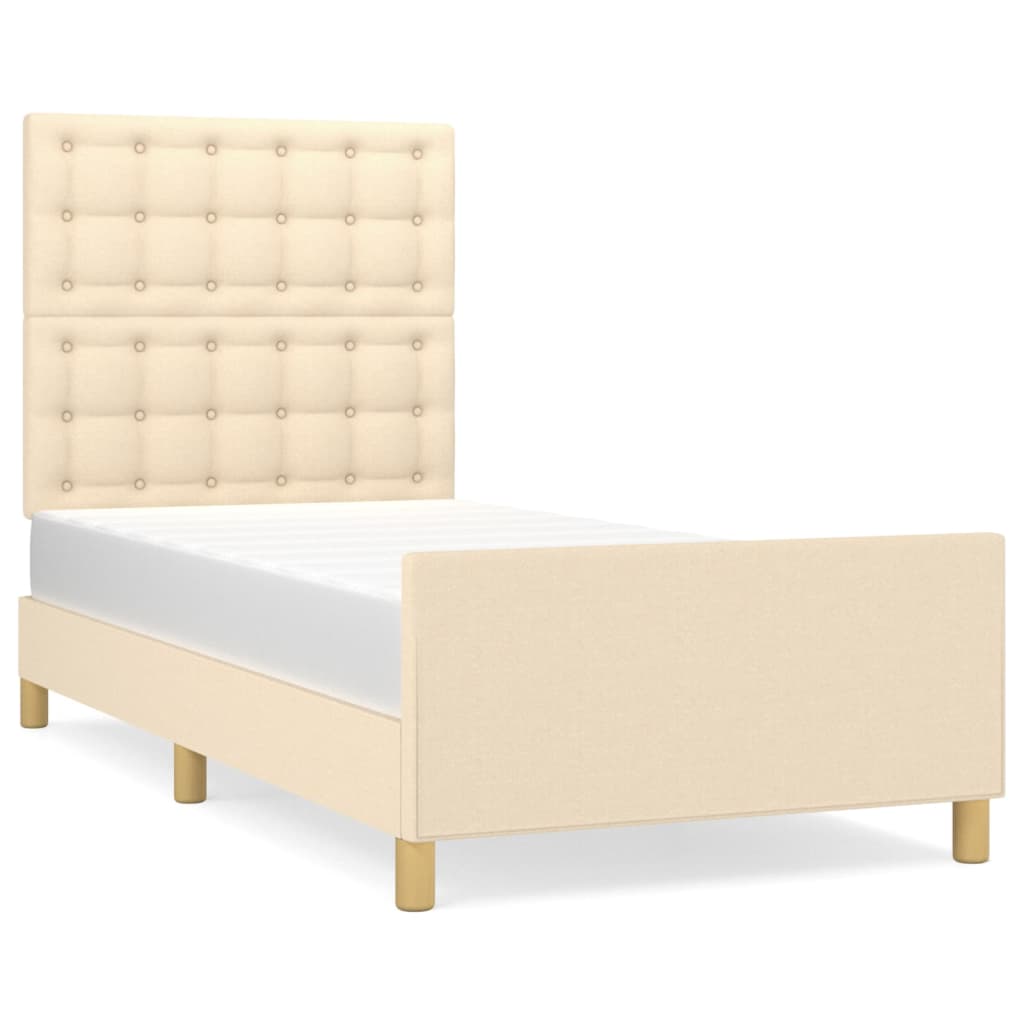 Cadre de lit sans matelas avec tête de lit crème 80x200cm tissu