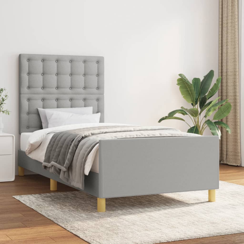 Cadre de lit sans matelas avec tête de lit gris clair 90x190cm