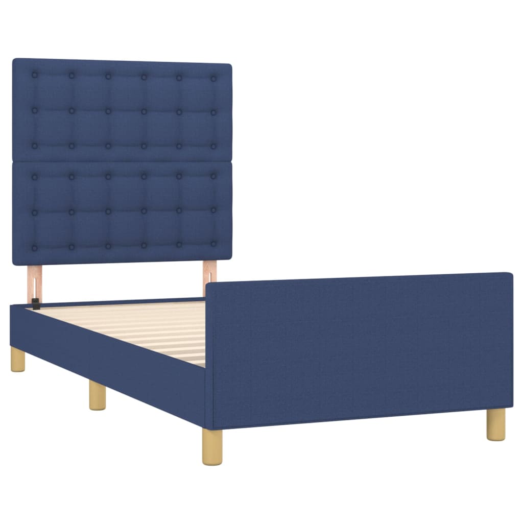 Cadre de lit sans matelas avec tête de lit bleu 90x190cm tissu