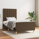 Cadre de lit sans matelas marron foncé 100x200 cm tissu