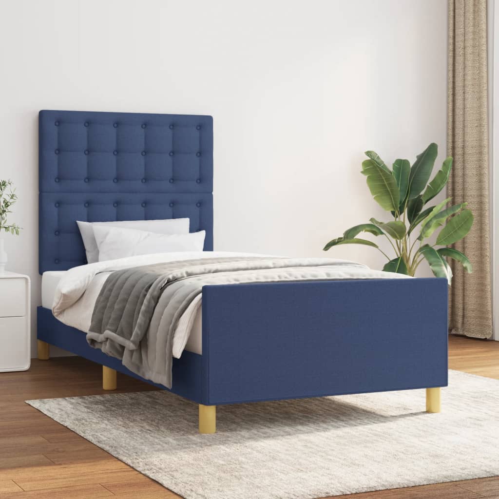 Cadre de lit sans matelas bleu 100x200 cm tissu