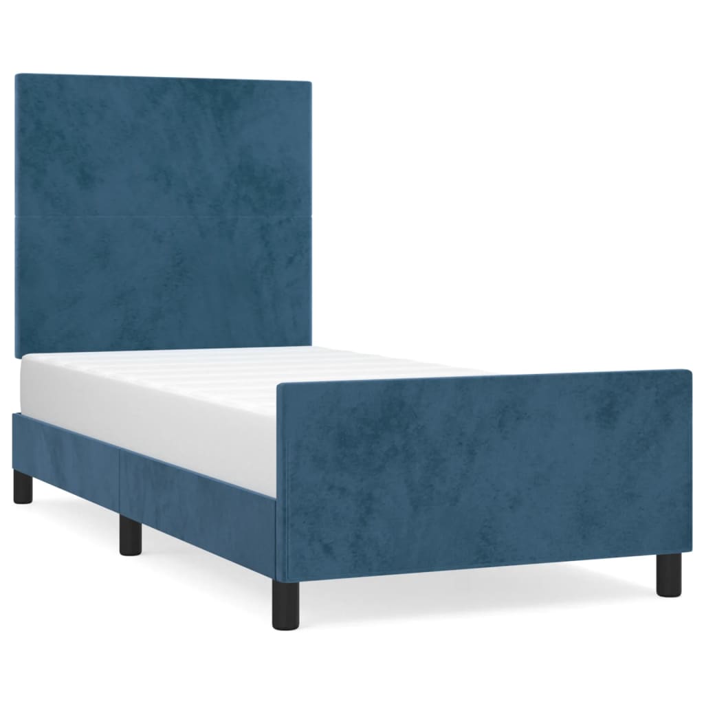 Cadre de lit sans matelas bleu foncé 90x200 cm velours