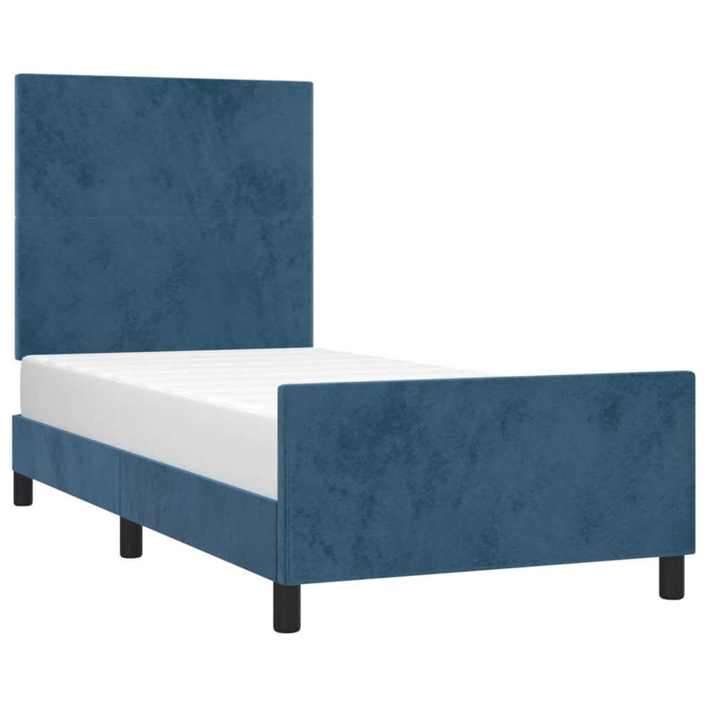 Cadre de lit sans matelas bleu foncé 90x200 cm velours