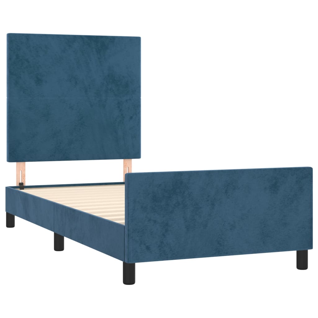 Cadre de lit sans matelas bleu foncé 90x200 cm velours